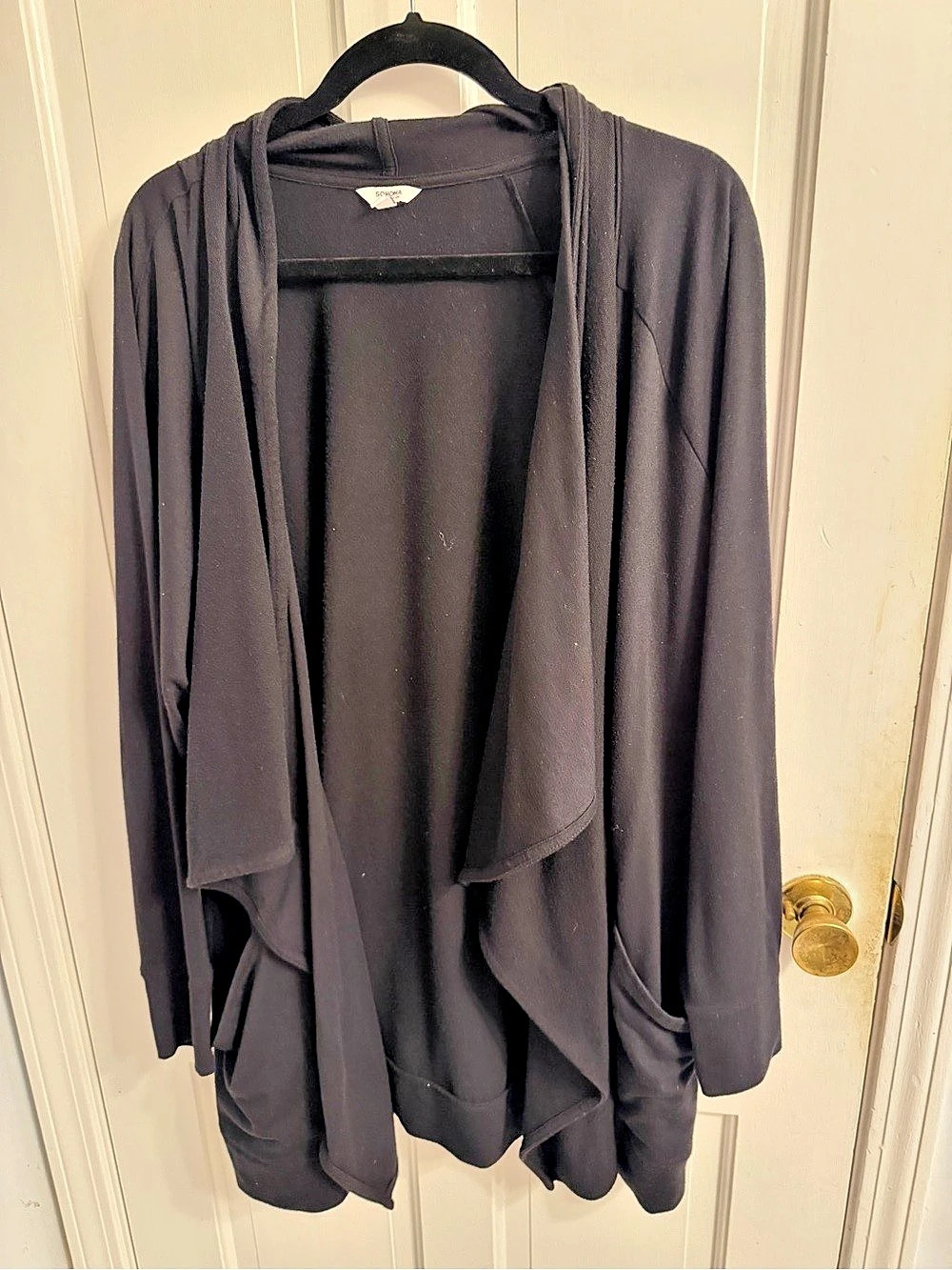 Sonoma Open Front Draped French Terry cardigan Black Size 3X
